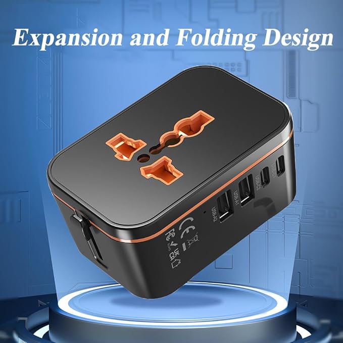 Universal Travel Power Adapter, 20W PD Fast Charging Adapter, International Travel Plug Converter with 2 USB A&C Ports, All-in-One Plug Converter for EU/UK/USA/AU, Ideal for Traveler, Business
