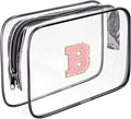 Clear Toiletry Bag,Portable Travel Toiletry Bag,Chenille Letter Cosmetic Bag with Zipper,Waterproof Makeup Bag,Cosmetic Storage Organizer for Women Men,Travel Essentials (Black,B)