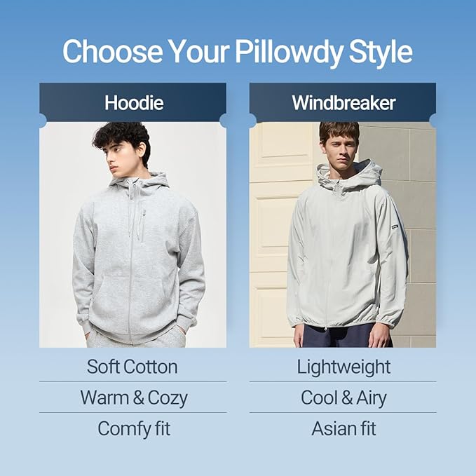 Pillowdy Full Zip Hoodie – Inflatable Built-in Travel Pillow – Comfortable Rest On-The-Go – Perfect for Airplane and Trips
