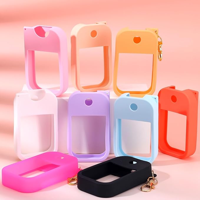 9 PCS Silicone Case for Hand Sanitizer Spray Protective Cover with Keychain Set for Power Mist and Glow Mist 1 fl oz, Colored Hand Sanitizer Spray Accessory