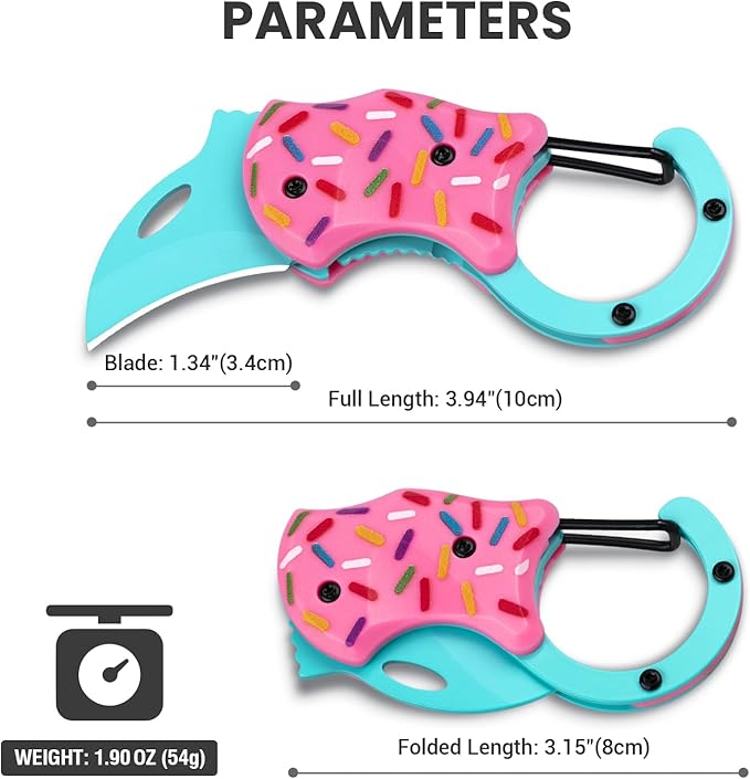 FUNBRO Small Pocket Knife for Women, Cute Donut Folding Box Cutter with 1.34 inch Sharp Blade, EDC Knives Tool for Everyday Carry, Great Gift for Her