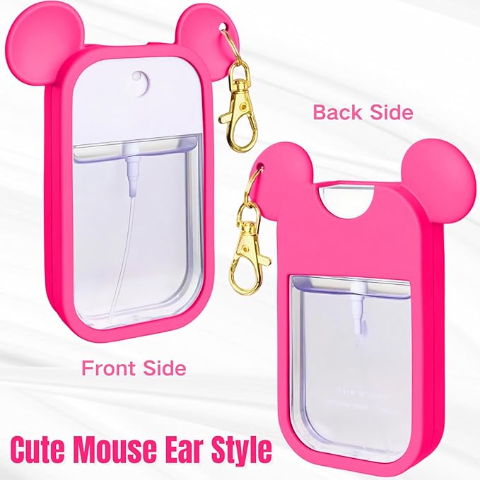 Mouse Design Silicone Case Compatible with Touchland Hand Sanitizer Spray 1 fl oz, Silicone Protective Case Holder with Keychain for Power Mist and Glow Mist, Rose Red