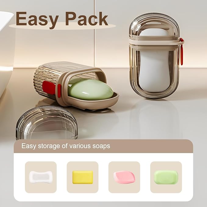 Travel Soap Case Portable Set of 2 - Leak-Proof and Waterproof Small Soap Containers with Lid for Bathroom, Shower, Gym, or Travel - Efficient Drainage Design Keeps Soap Dry and Secure