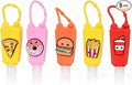 5-Pack Cartoon Kids Hand Sanitizer Holder, 30ml Travel Size Refillable Bottles with Silicone Case, Leak-Proof Portable Containers for Lotion & Liquid Soap (Cute Snack)