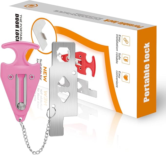 Portable Door Lock for Travel Lock Home Security Door Latch in Prevent Unauthorized Entry School Apartment Hotel(Pink)