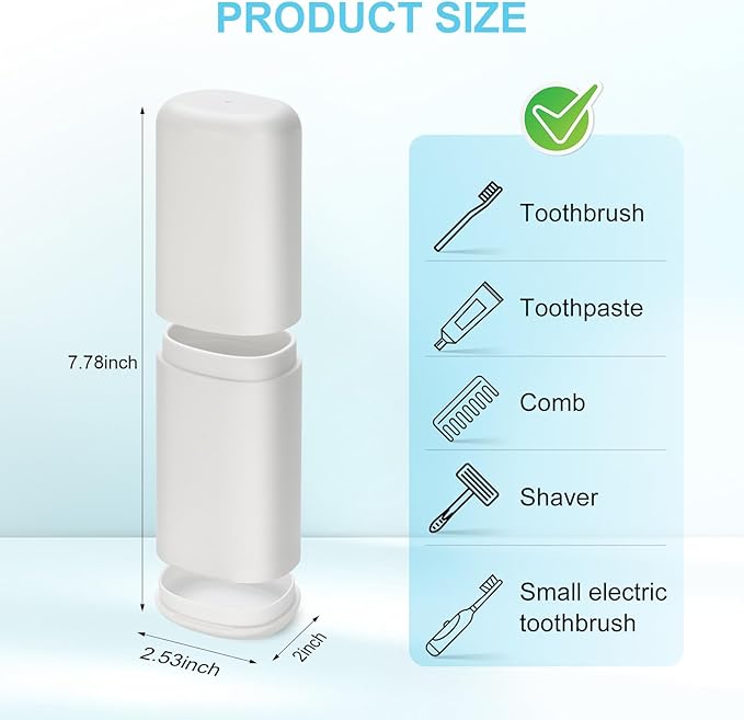 Travel Toothbrush and Toothpaste Case,Portable Tooth Brush Holder,Large White Toothbrush Container with Mouthwash Cup,2 in 1 Toothbrush Organizer for Traveling,Camping,School,Home