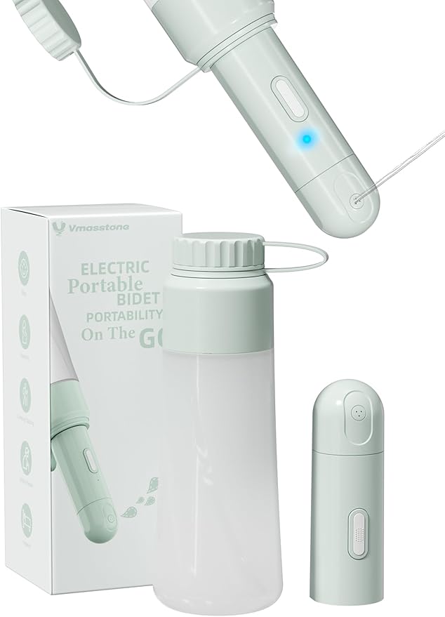 Electric Portable Bidet Sprayer Bottle Handheld for Women & Men, Travel Bidet Portable for Travel, Personal High Pressure Hygiene for Backpacking & Camping (VMASSTONE EPB-001 Mint Green)