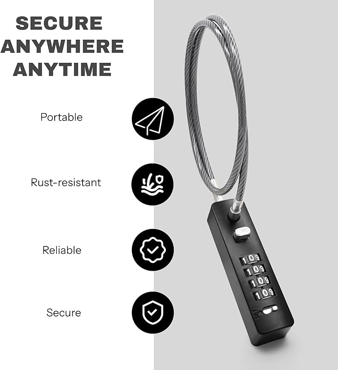 Bike Lock Cable 23.6" for Bicycle Scooter, Combination Cable Lock with Code for Luggage Suitcase Travel Safe, Small Combo Chain Padlock, for Fridge, Cabinet, Outdoor Fence Gate, Locker