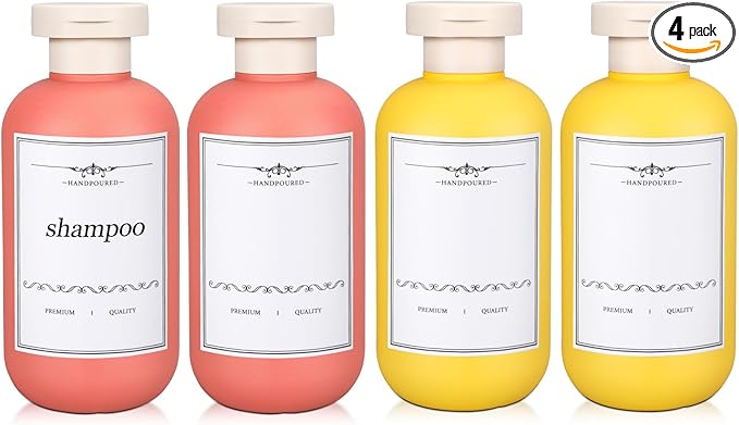 4 PACK 6.8 oz Plastic Travel Shampoo Bottles, Refillable Flip Cap Squeeze Bottles for Toiletries, Large Leakage-proof Travel Shampoo and Conditioner Container