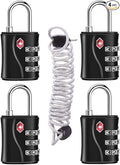 ZHEGE TSA Luggage Lock for Train 4 Pack, 1 Cable (30 Inch), Travel Lock for Backpack, Suitcase, School Gym Locker (Black, 4 Pack)
