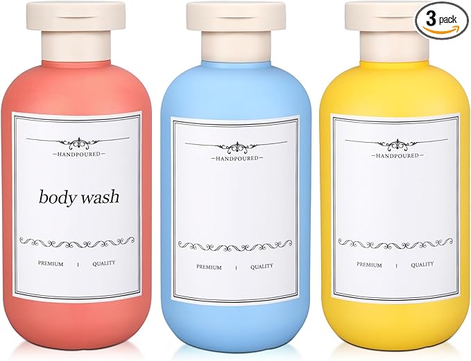 3 PACK Travel Shampoo Bottle, Empty Plastic Squeeze Bottles 6.8oz with Flip Cap, Lotion Container for Toiletries Travel Size Shampoo and Conditioner