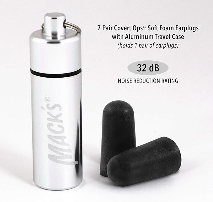 Mack's Covert Ops Soft Foam Shooting Ear Plugs, 7 Pair Plus Travel Case - 32 dB High NRR, 37dB SNR - Comfortable Earplugs for Hunting, Tactical, Target, Skeet and Trap Shooting