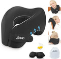 jiaao Neck Pillow Airplane, Memory Foam Travel Neck Pillows for Long Flight, 3D Eye Masks, Ear Plugs and Portable Drawstring Bag, Napping Pillow for Home, Road Trips, Sleep Rest and Travel Use