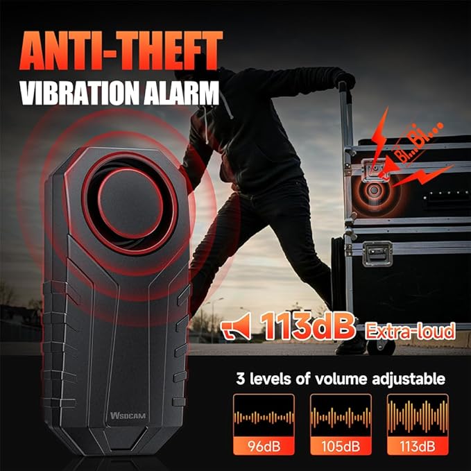 WSDCAM Screw-Mounted Trailer Anti-Theft Alarm - 113dB Loud Vibration Security Car Alarm with 7-Level Sensitivity, IP65 Waterproof, 130ft Remote Control for Truck Tool Box, Rooftop Cargo & Outdoor Gear