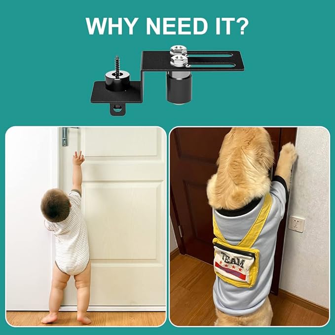 TSMST Child Proof Door Top Lock, Security Door Lock with Double Adjustable Roller, Prevent Scratch Door, Solid and Safety, Black, 1 PCS