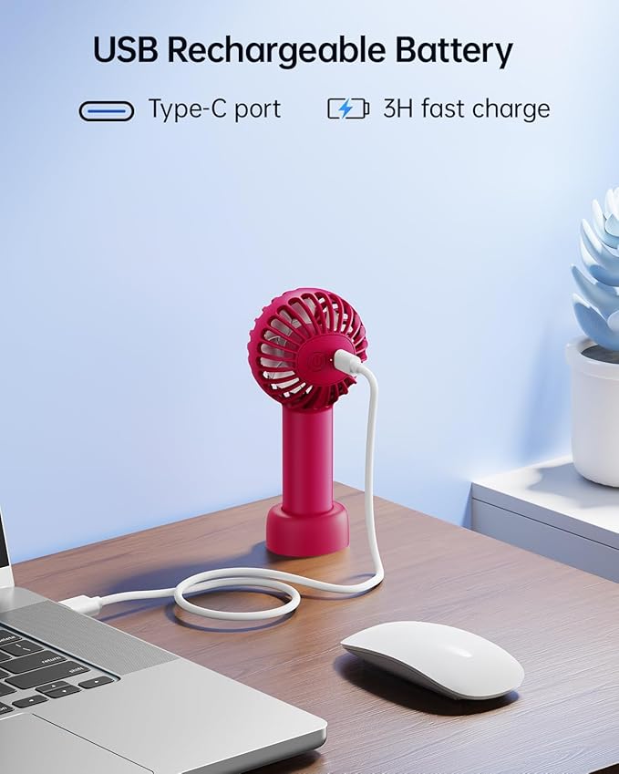 SWEETFULL Mini Portable Fan - Rechargeable Handheld Fan, 3 Speeds Personal Small Hand Gifts for Travel Essentials, Lash, Makeup, Eyelash, Kids, Girls, Women - USB, Cute Design red