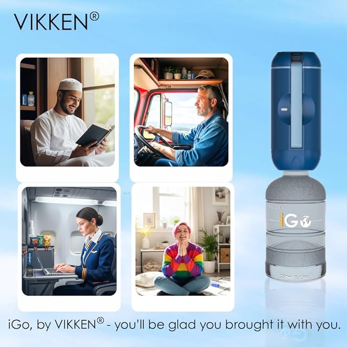 VIKKEN® Portable Travel Bidet USB-Type C Rechargeable Electric Mobile Handheld Ultra Strong Water Spray Personal Hygiene Self Care for Women & Men, iGo-X 250ml Blue