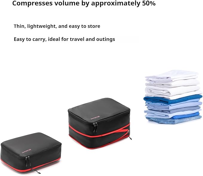 Bee Nesting BeeNesting Waterproof Compression Packing Cubes 5/6/8 sets, Large Travel Packing organizers for Carry on Luggage, 2 Sides Expandable Storage Bags (Black Gray, S+M+XL+Lite)