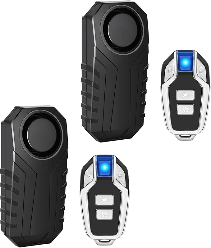 USUPERINK 2PK Bike Alarm, Bike Alarms for Ebikes, Motorcycle Alarm System, Bike Alarm with Remote, Vibration Sensor Alarm for Bike Motorcycle Electric Scooter Moped Trailer Car 113dB IP65 Waterproof