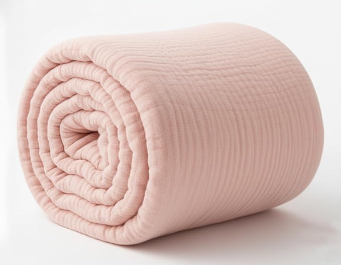KyraHome 100% Organic Cotton Muslin Throw Blankets for Couch, Girls, Adults, 50"x60", Pre-Washed Plant Dyed, Breathable Lightweight Summer Throw Blanket, All Season (Soft Pink)