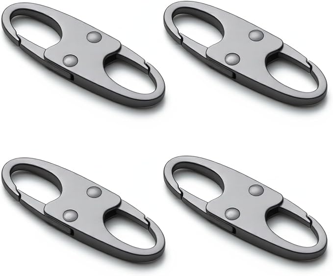 zelin Anti Theft Zipper Clips Double Opening Small Carabiner Clips, 4Pcs Elegant Zinc Alloy Zipper Pull Replacement for Travel, Commuting and Camping (Space Grey)