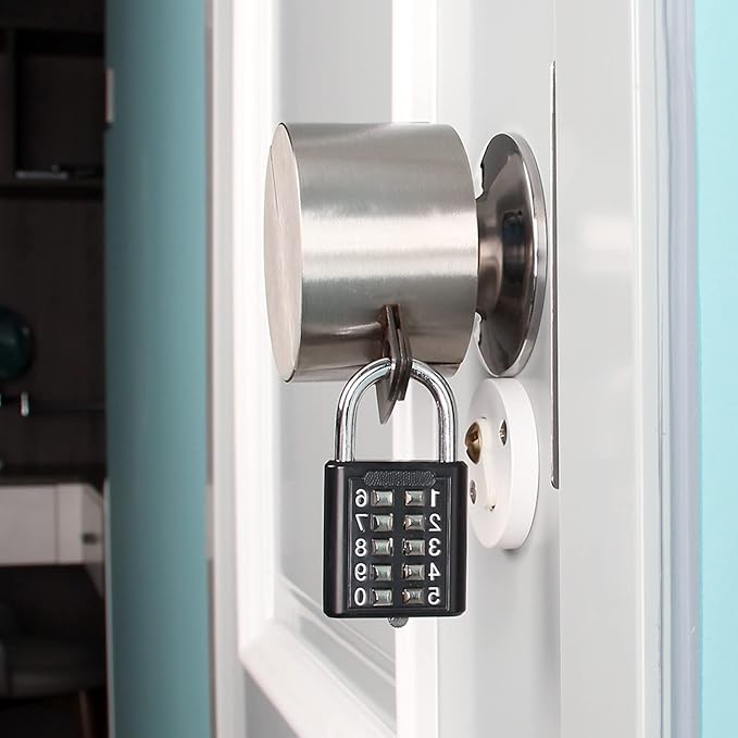 Door Knob Lock, Metal (Stainless Steel) Apply to Door Lockout Device，Prevents Turning of Door knob and Access to Keyhole, Door knob Child Proof Cover case Door Lock(with Padlock)