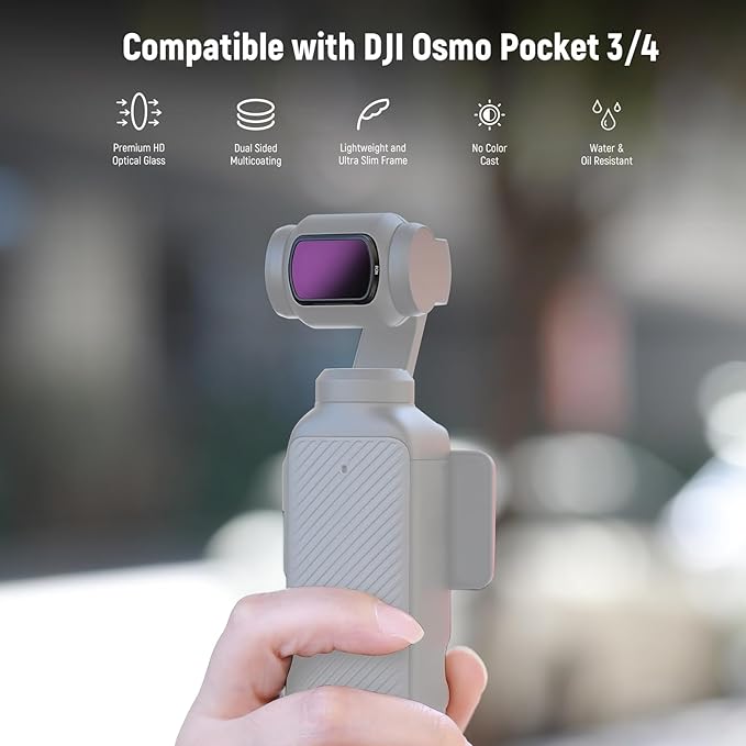 NEEWER ND Filter Kit Compatible with DJI Osmo Pocket 4 & 3 Creator Combo, 4 Pack ND4 ND8 ND16 ND32 Magnetic Neutral Density Filter Accessories Set with Multicoated HD Optical Glass, FL-B02