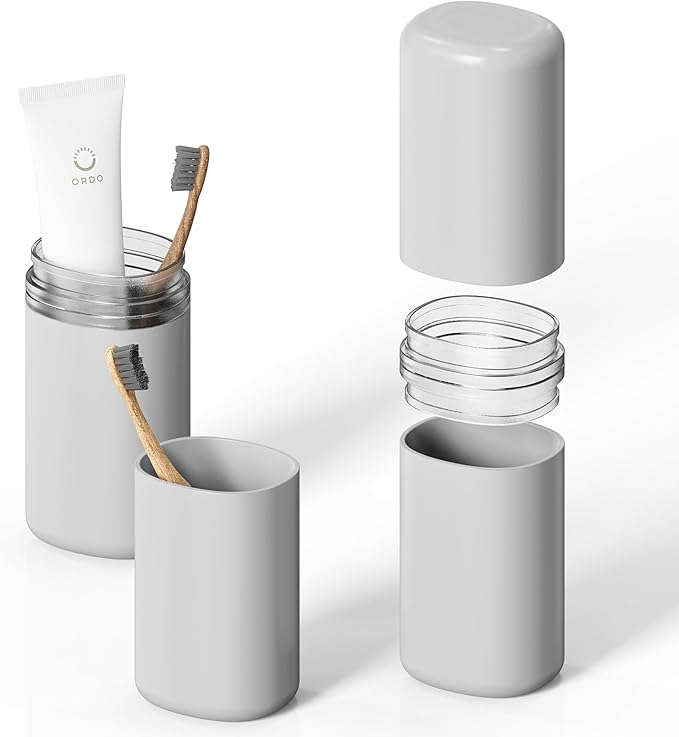 Travel Toothbrush Case, Portable Tooth Brush Holder and Toothpaste Cover Container with Mouthwash Cup, Compact Oral Clean Tools Organizer for Traveling/Camping/School/Home (Grey, Extra Large)