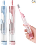 2 Pcs Travel Toothbrush Kit Fold Built-in Toothbrushes Set, Soft Bristles for Travel Camping School Business Trip Essential (Blue, Pink)