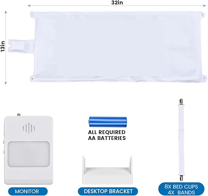 Bed Sensor Pad & Pager for Elderly Dementia Patients Caregiver Bed Alarm with 32" x 13" Motion Sensor Pad Fall Prevention for Elderly (Bed Pad)