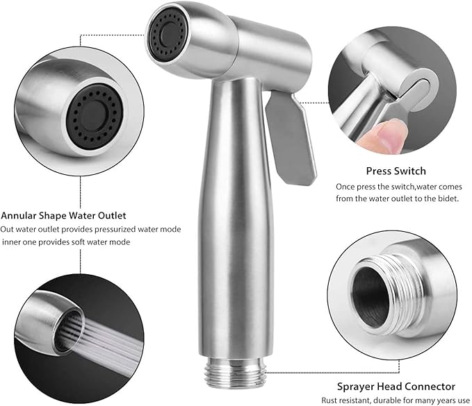 Handheld Bidet Sprayer Toilet with 59in ABS Flexible Telescopic Shower Hose for Bathroom Douche Diaper Cleaning, Pet Bath, Closestool, Squatting Pan, Floor Cleaning