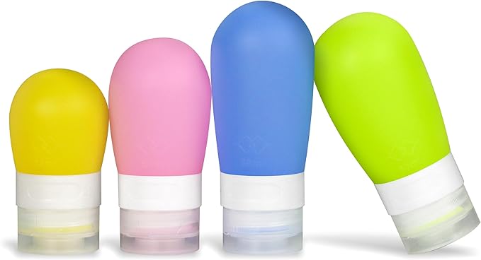 TSA Approved Travel Bottles-4 Pack Leak-Proof BPA-Free Silicone Squeezable Toiletry Containers for Shampoo Conditioner and Lotion for Men and Women