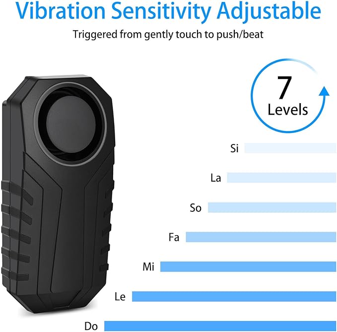 Bike Alarm Wireless Vibration Motion Sensor, Bike Alarm with Remote, Anti Theft for Electric Bike Motorcycle Golf Car Trailer Mailbox 113dB Loud IP65 Waterproof