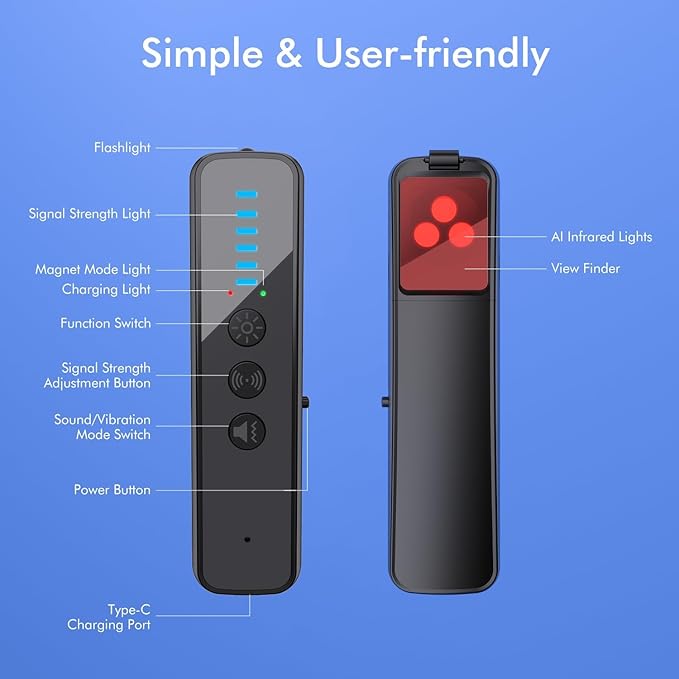 abyliee Upgraded Hidden Camera Detector - AI-Powered Anti-Spy Device, GPS Tracker & Bug Detector, Portable RF Signal Scanner for Hotels, Travel, Home & Office (Black)