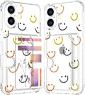 Compatible with iPhone 17 Case Card Holder for Women Cute Design,Wallet Phone Cases Transparent Cool Kawaii Protective (Clear Smiley Face)