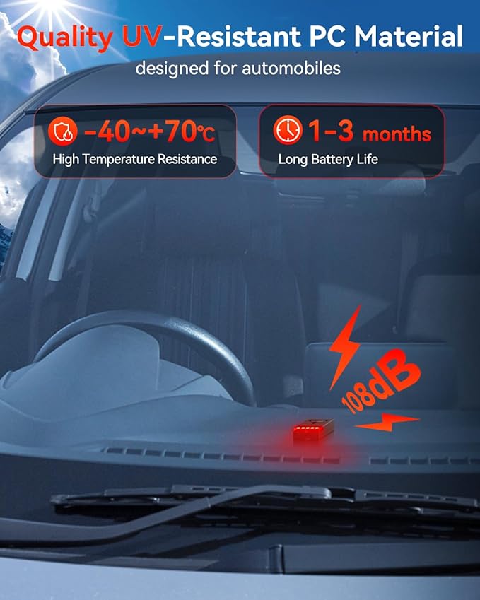 Car Anti-Theft Vibration Alarm, ELECTOP 108dB Automobile Vibration Sound & Light Alert, Wireless Remote Car Alert Automotive Warning Interior Safety Light with 2pcs Alarm