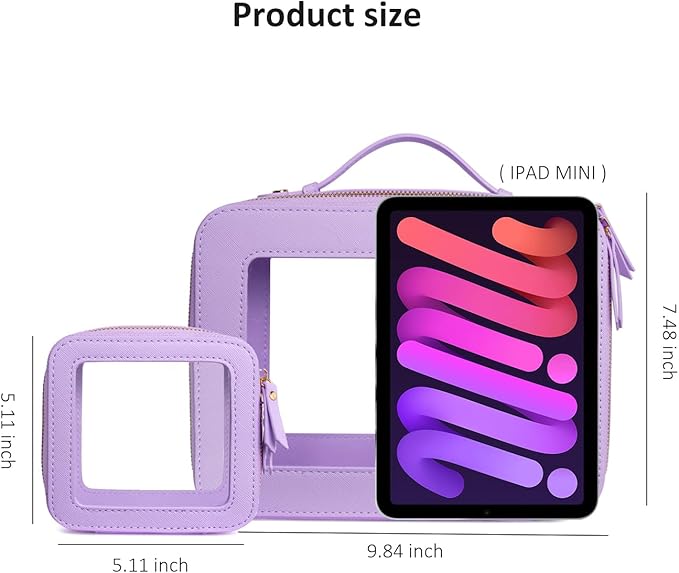 LETGO Clear Makeup Bag Organizer Set,Portable Travel Toiletry Case for Women, Vegan Leather Cosmetic Pouch Car Bag for Essentials(Mini+Large Purple)
