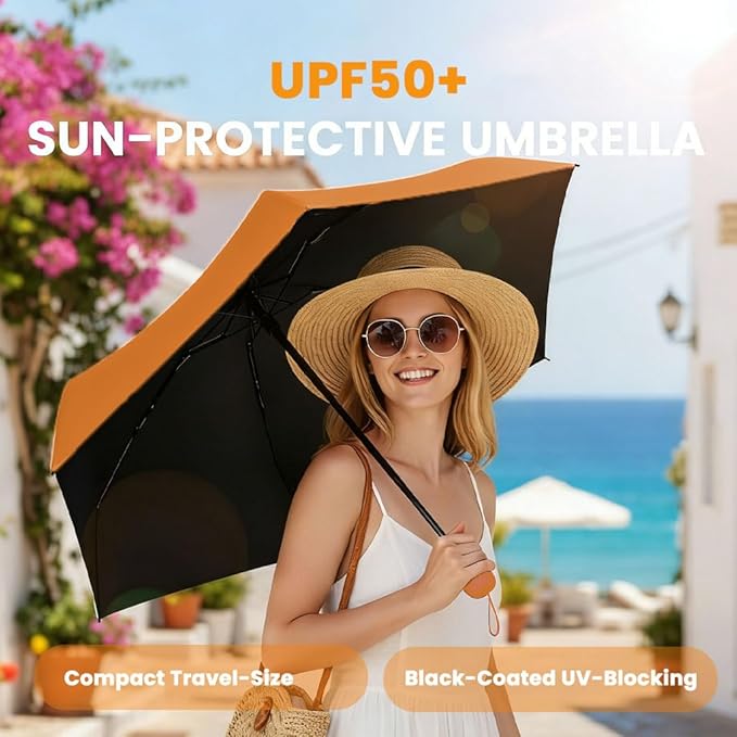 MRTLLOA Travel Essentials Mini Umbrella with Case for Purse - Small Compact & Lightweight, UV Sun Protection, Manual Open/Close for Pocket Umbrella(Women/Men/Kids)