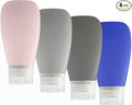 Travel Bottles for Toiletries, TSA Approved 3oz (90ml) Leak Proof Silicone Refillable Squeeze Travel Size Containers BPA Free for Cleansers, Lotions, Shampoo 4pk color (P,G,Blk,Blue)