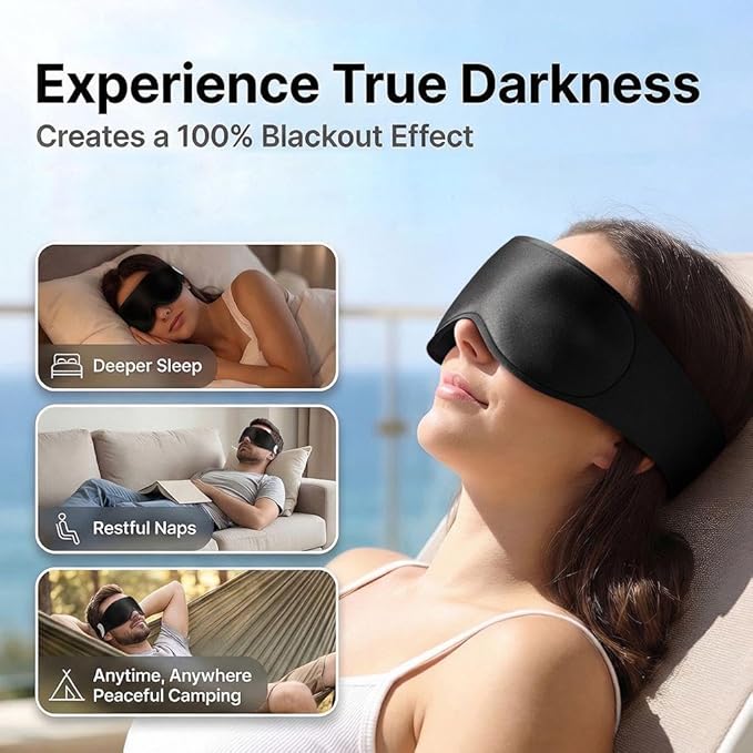 100% Blackout Weighted Sleep Mask: 3D Contoured Eye Mask with Full Coverage for Lash Extension - Soft Memory Foam,Adjustable Size - Eye Cover for Airplane Travel Essential,Meditation Blindfold