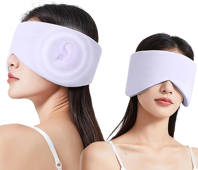 Reversible Warm & Cool Sleep Mask Wrap-Around Blackout Eye Masks for Side Sleepers Adjustable Unisex Eye Cover for Travel Office & Rest Purple