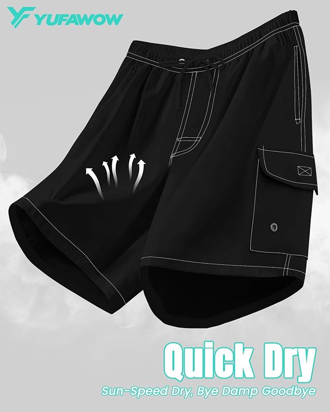 Men Swim Trunks with Compression Liner Quick Dry Breathable Multi Pockets for Summer Beach Cruise Water Park