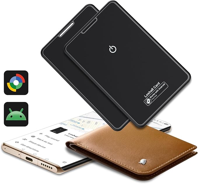 2 Pack Wallet Tracker Card for Android Bluetooth Tracker Work with Google Find Hub(Android Only), IP68 Waterproof, Item Finder for Bags, Keys, Passport