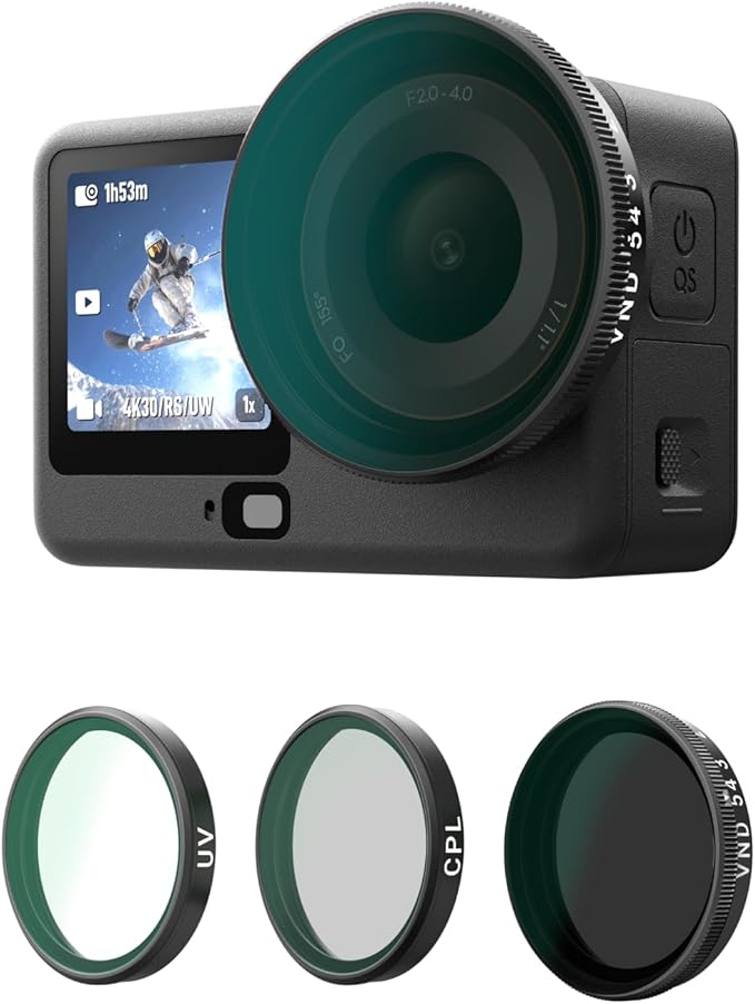 TELESIN Filter Kit for DJI Osmo Action 6 – VND 2–32 Variable ND, CPL UV Lens Filters, Snap-On/HD Optical Glass/Multi-Coated Filters Set, Action 6 Accessories for Travel, Sports & Cinematic Video