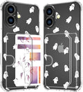 Compatible with iPhone 17 Case Card Holder for Women Cute Design,Wallet Phone Cases Transparent Cool Kawaii Protective (Clear Ghosts Halloween Hallowmas)