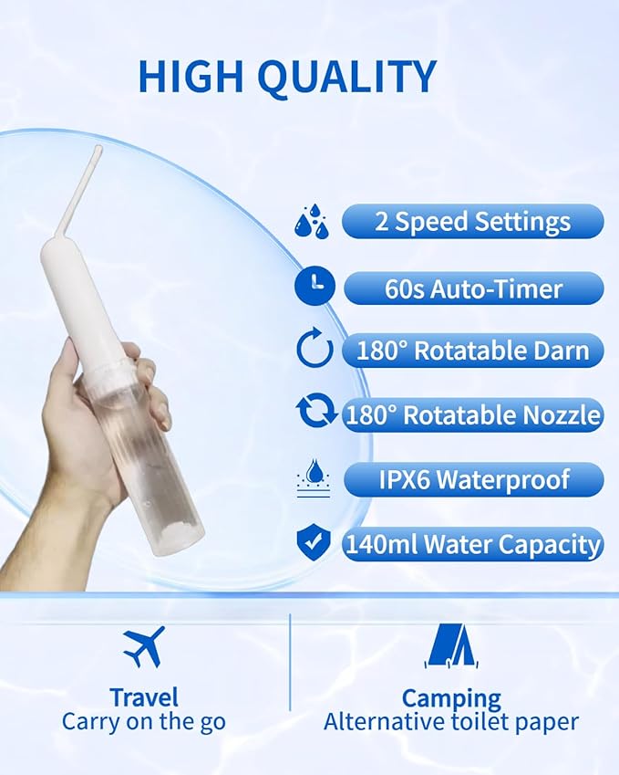 Portable Bidet for Travel Bidet Sprayer with Strong/ Soft 2 Pressure Options, Waterproof, 180° Adjustable Nozzle Handheld Bider for Postpartum Care Women Men Baby Cleaning