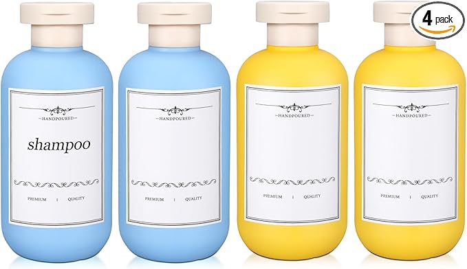 4 PACK 6.8 oz Plastic Travel Shampoo Bottles, Refillable Flip Cap Squeeze Bottles for Toiletries, Large Leakage-proof Travel Shampoo and Conditioner Container
