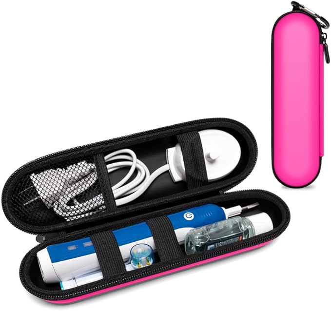 Nincha EVA Electric Toothbrush Case - Durable Hard Shell Travel Case with Mesh Pocket - Fits Most Powered Toothbrush Products (Pink)
