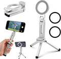 Magnetic Tripod for Phone,360° Rotating Phone Tripod Stand,Adjustable,Clipable,Foldable and Triangular Fixing Airplane Travel Essentials Phones Holder for Phones(Silver,Size:19 * 16cm)