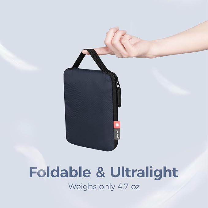 pack all Foldable Shoulder Tote Bag for Travel, 16L Lightweight Nylon Grocery Bag with Zipper, Water-resistant Work Tote for Daily Use (Navy Blue)